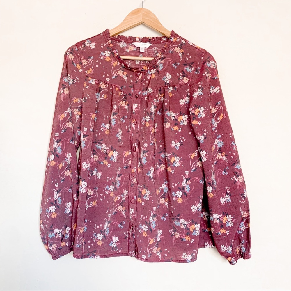 LC Lauren Conrad paisley blouse purple size M